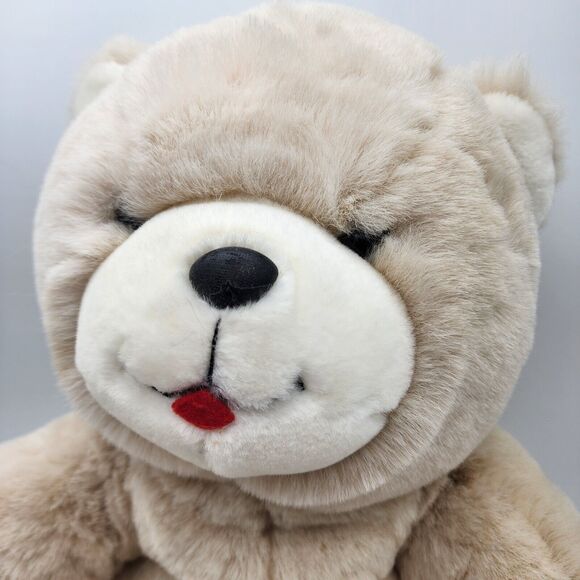 Vtg Chosun Teddy Bear Plush 22" Cream Fur Red Tongue Sticking Out Hard Nose - Picture 3 of 9